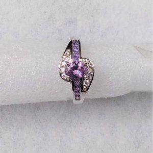 Brand New Beautiful White Gold Filled** Purple & White CZ Ring - Size 8